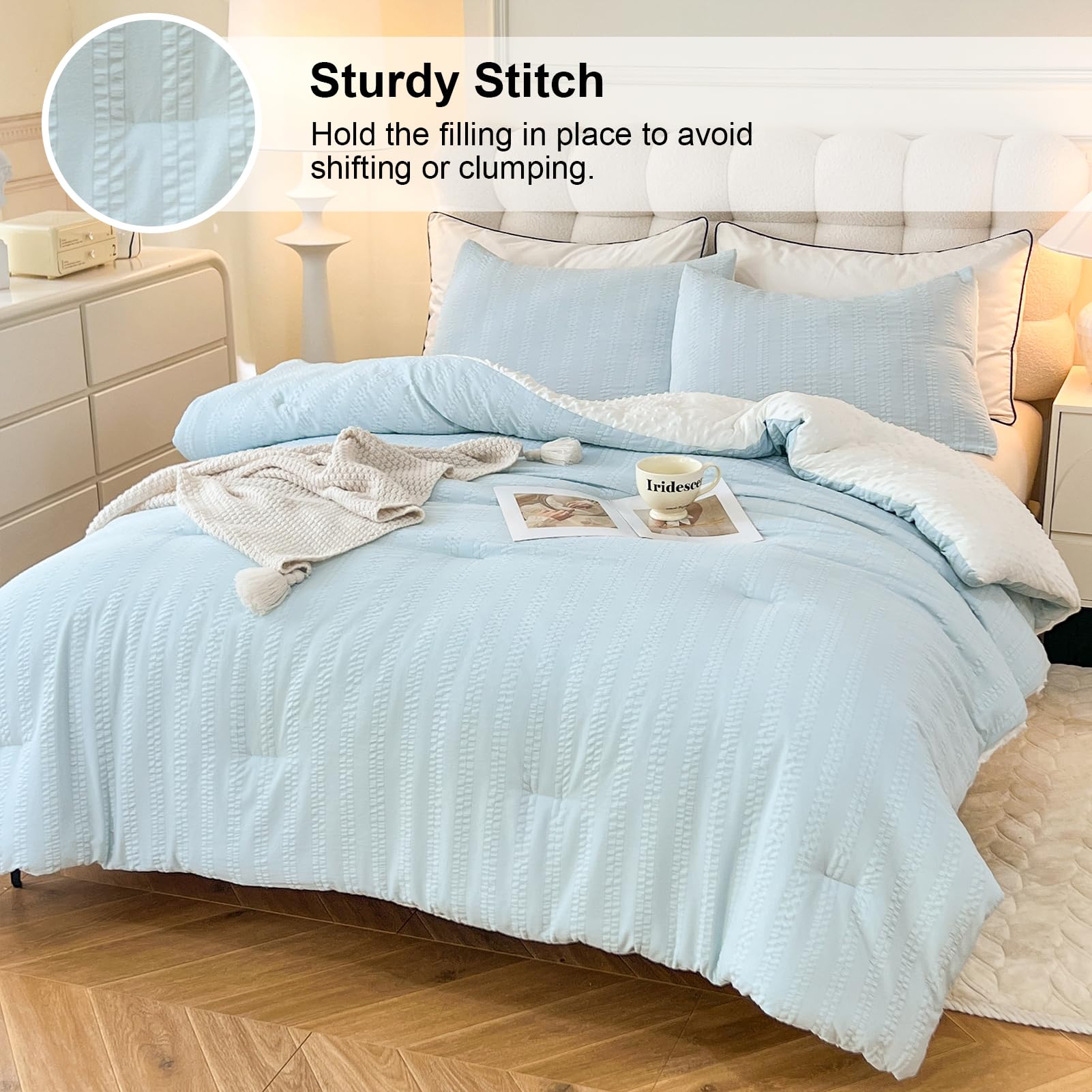 tohrisa seersucker closeup highlighting pleated texture and breathable microfiber comfort