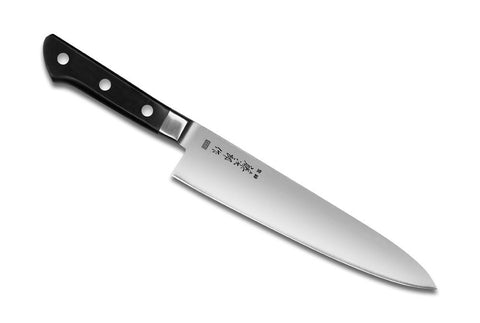 Tojiro front view of 21cm knife showing blade and handle for reliable control