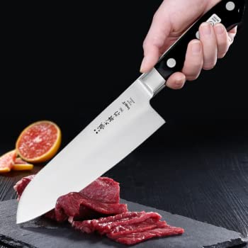 Tojiro Santoku blade close-up highlighting cobalt alloy edge and corrosion resistance