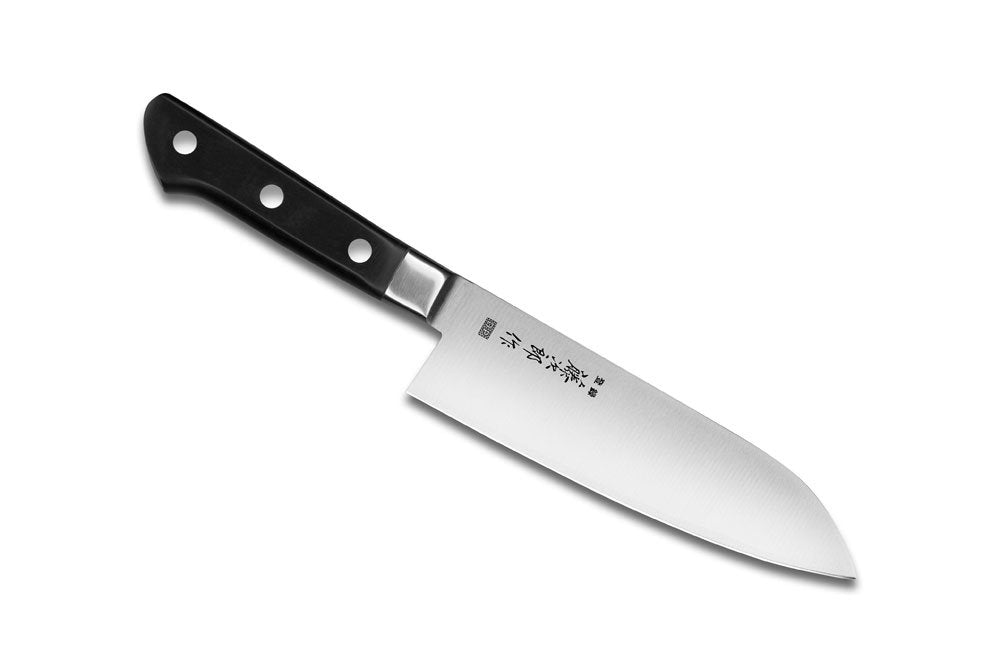 Tojiro Santoku front profile showing blade and handle for comfortable control