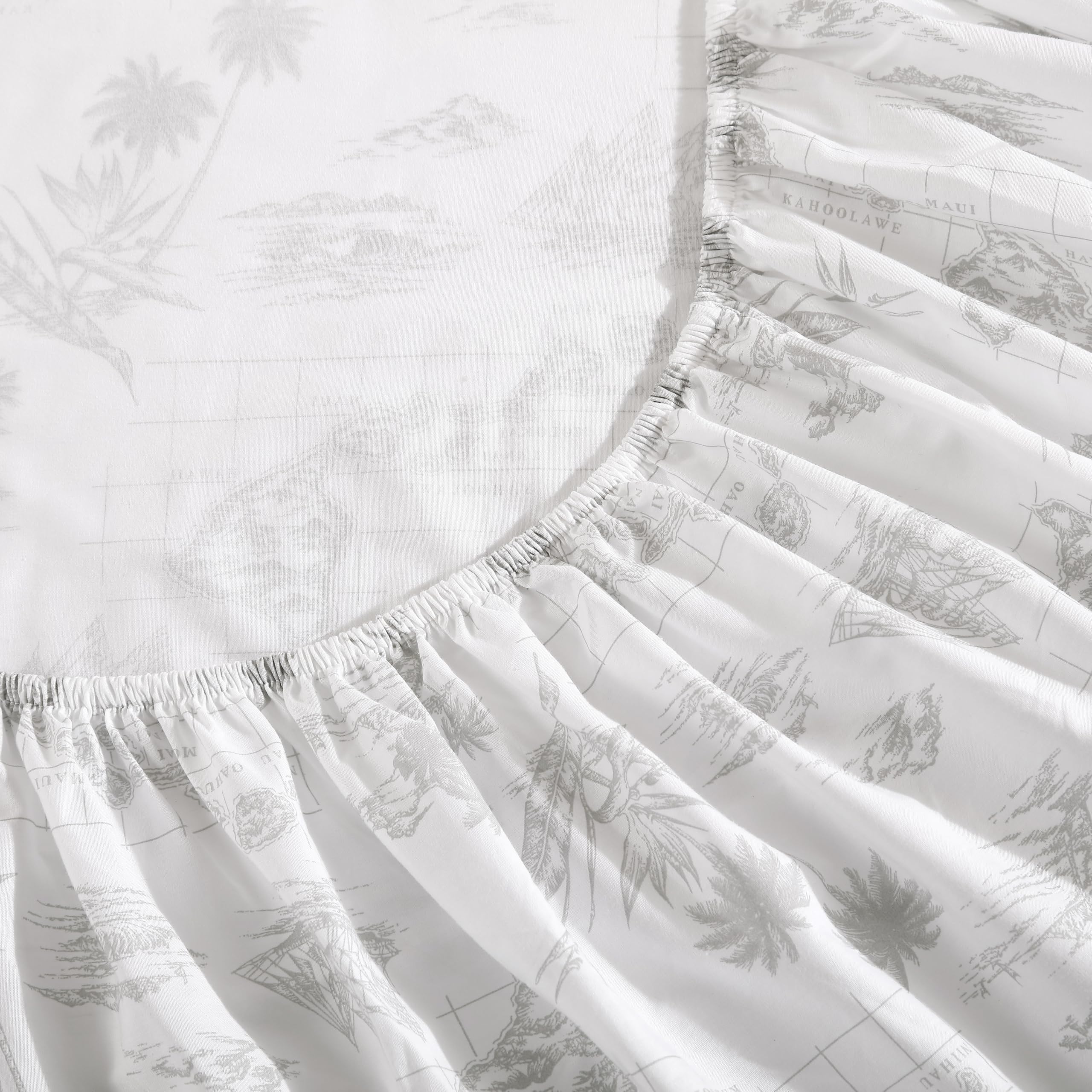 Tommy Bahama fitted sheet deep pocket view showing secure fit benefit