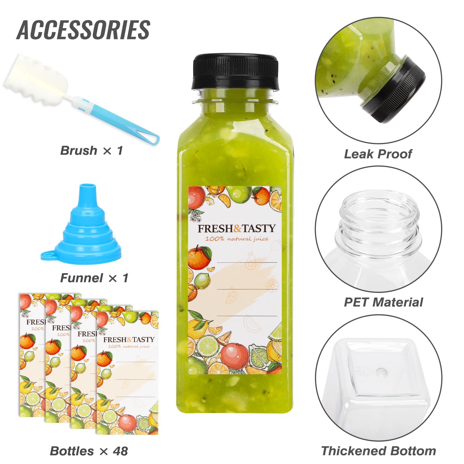 TOMNK funnel at bottle neck for spill-free filling and fast prep