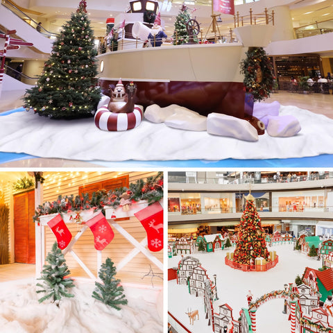 Tondiamo snow blanket under a Christmas village enhancing visual depth