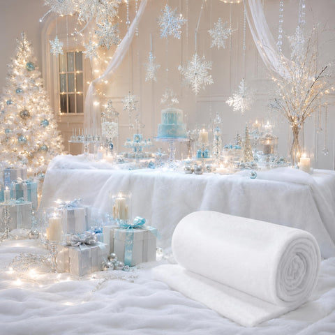 Tondiamo snow blanket with miniature village creating a cohesive winter display