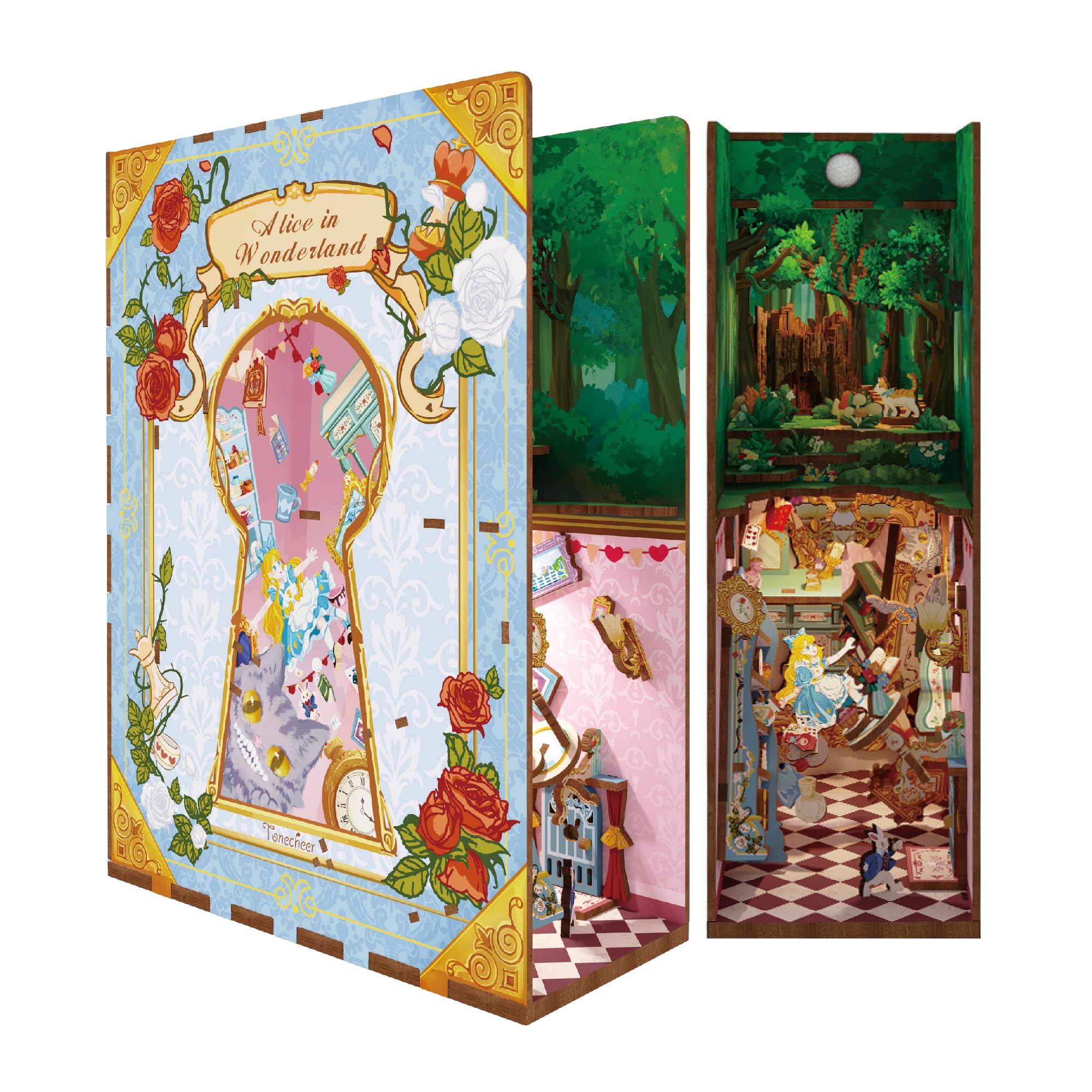 Tonecheer front view of finished book nook showing depth and charm