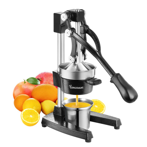 TONGCHANT cast iron juicer front view showing sturdy frame and stable base for reliable pressing
