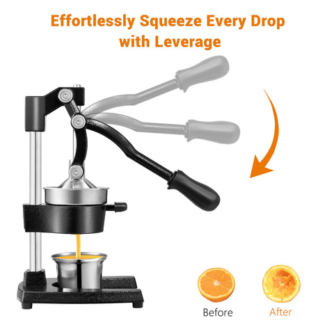 TONGCHANT juicer in use pressing an orange demonstrating easy manual extraction without electricity