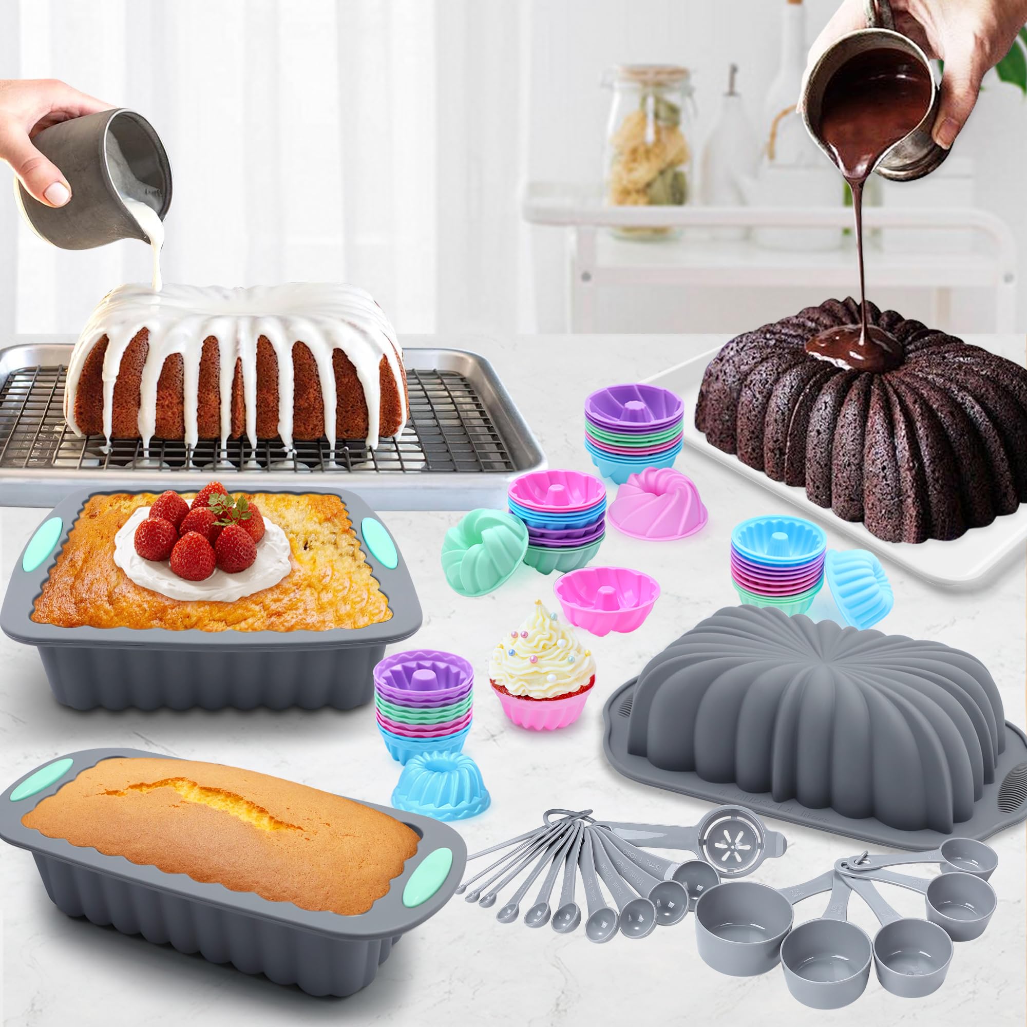 Tongjude muffin cups filled with batter illustrating uniform portions and easy handling