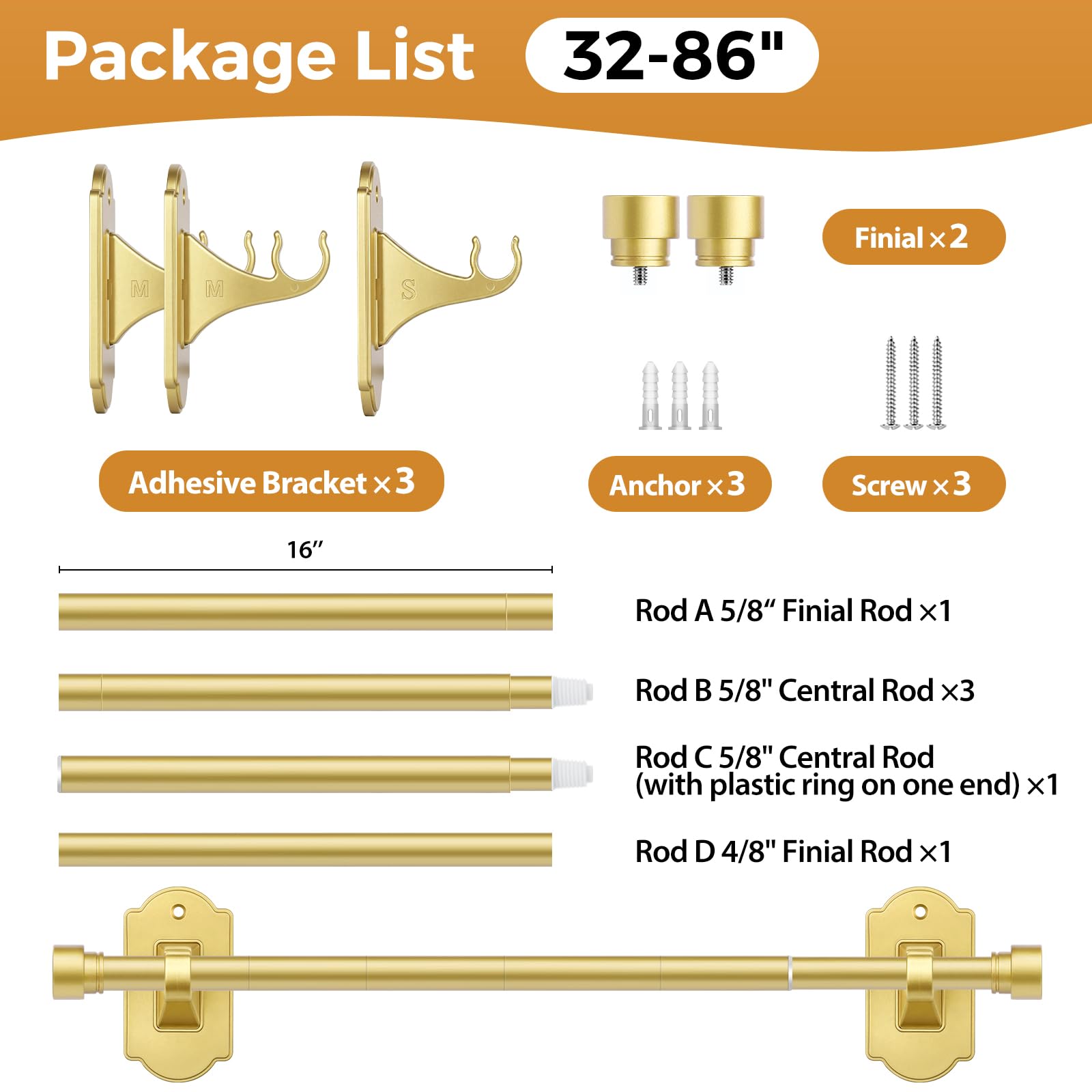 TONIAL contents and installation tools displaying adhesive and screws