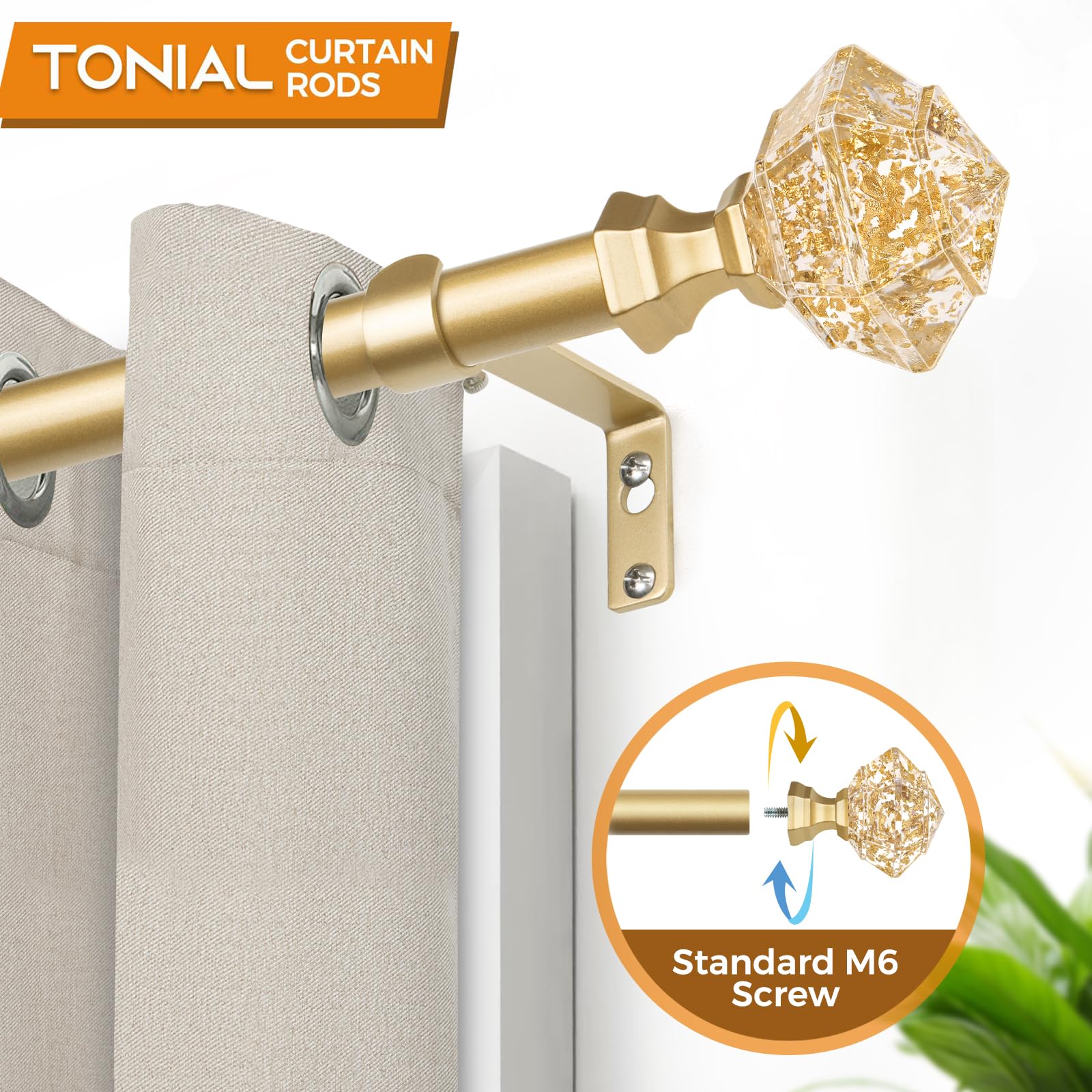 TONIAL telescoping rod detail demonstrating adjustable length for precise window fit