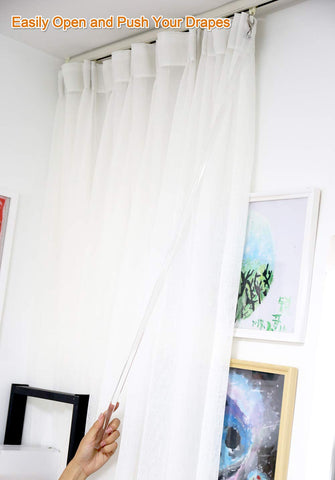 TOOFN wand being used in a living room scene to maintain curtain appearance and cleanliness