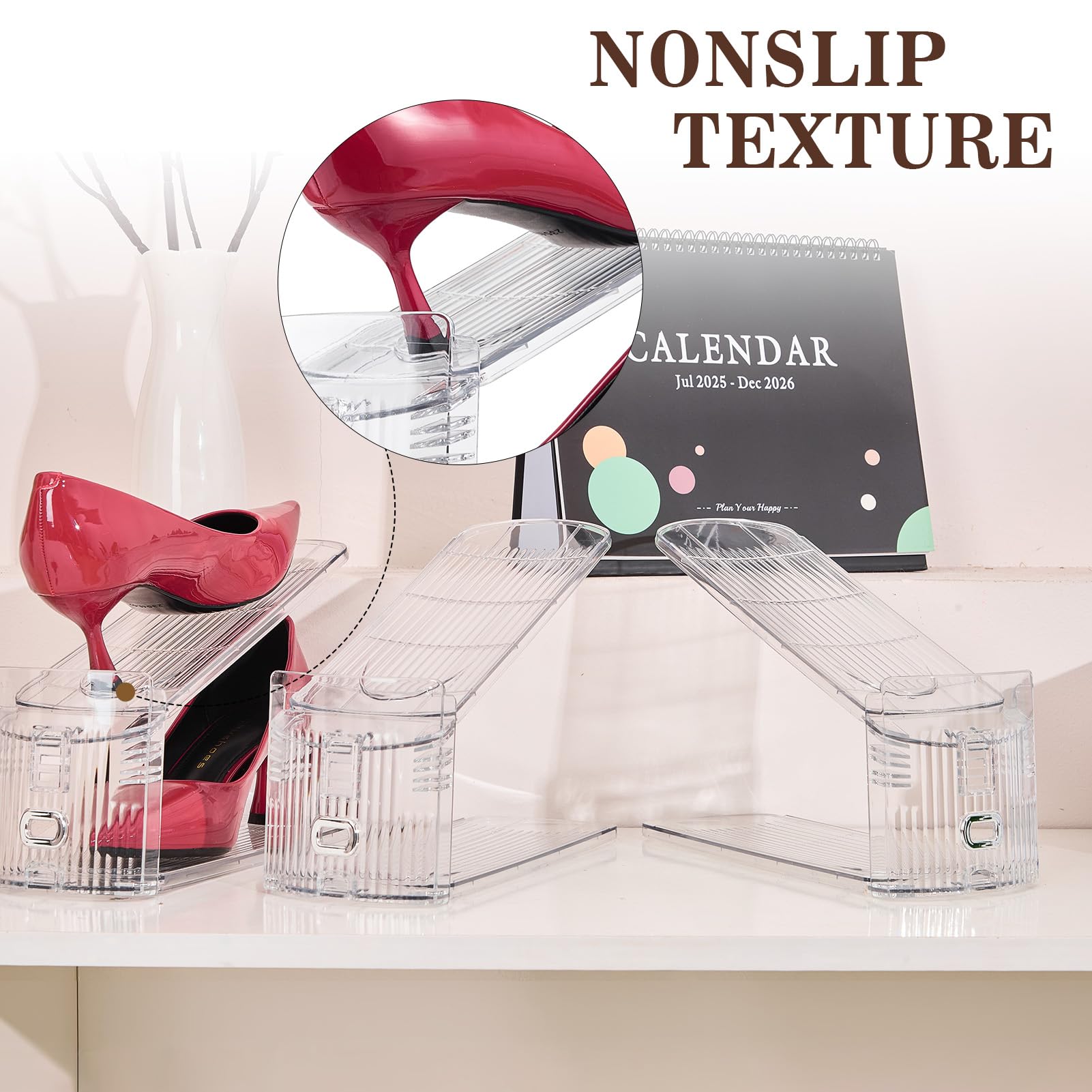 TOOKNIN assembled stackers holding sneakers demonstrating doubled storage