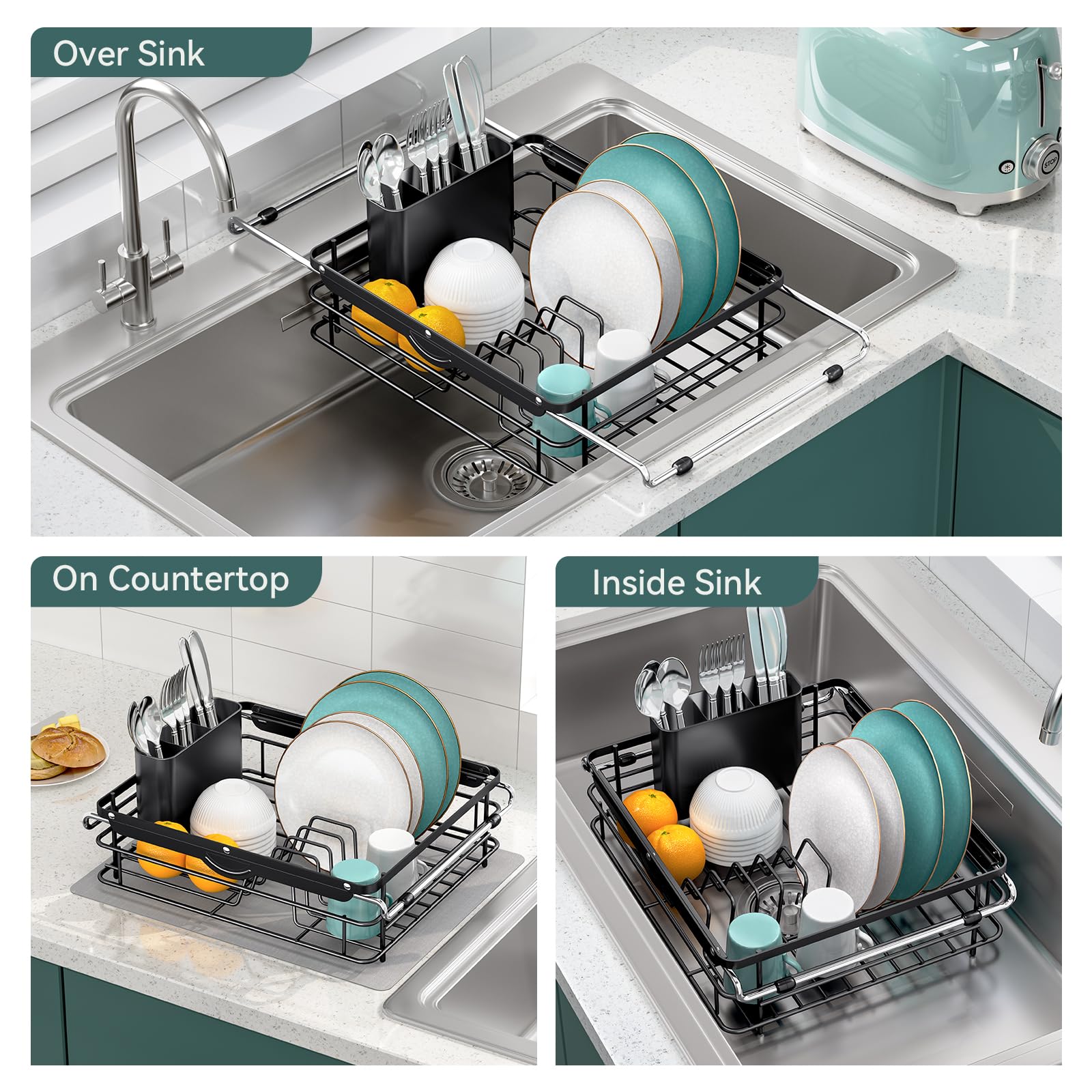 TOOLF assembled with plates and bowls in sink for efficient drainage