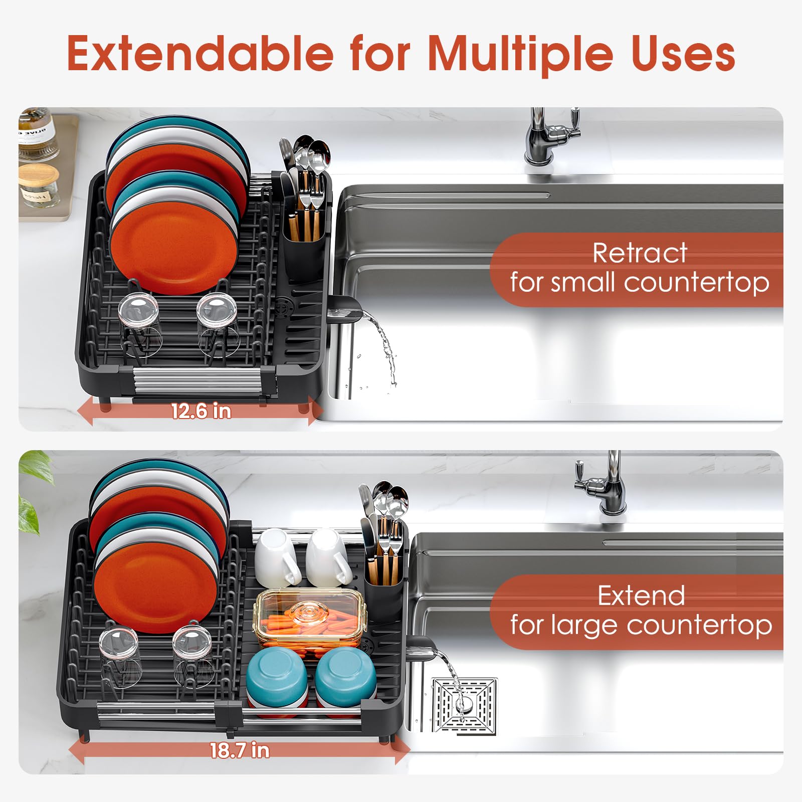 TOOLF expanded length showing extra drying space and flexible adjustment benefit