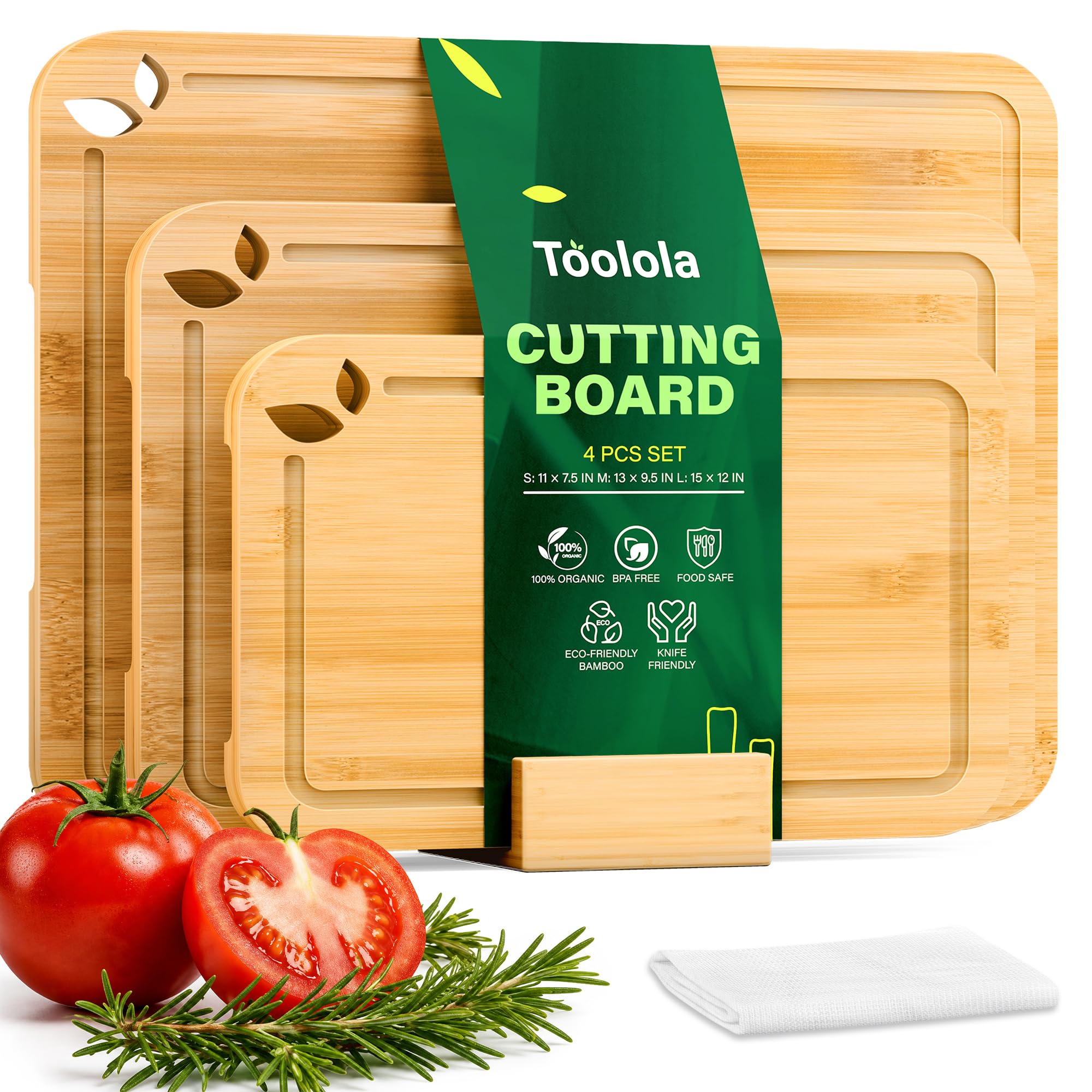 Toolola front view showing three boards and holder, neat storage benefit