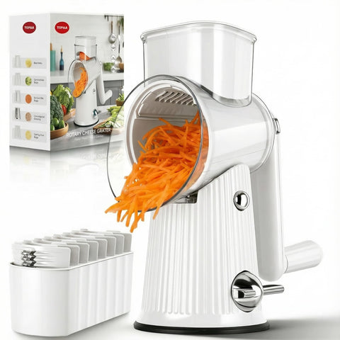 TOPAA front view showing whole rotary grater for compact kitchen use