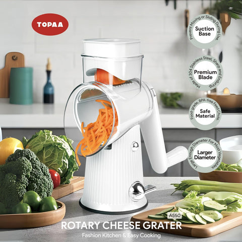 TOPAA hopper and ergonomic handle demonstrating easy continuous rotation