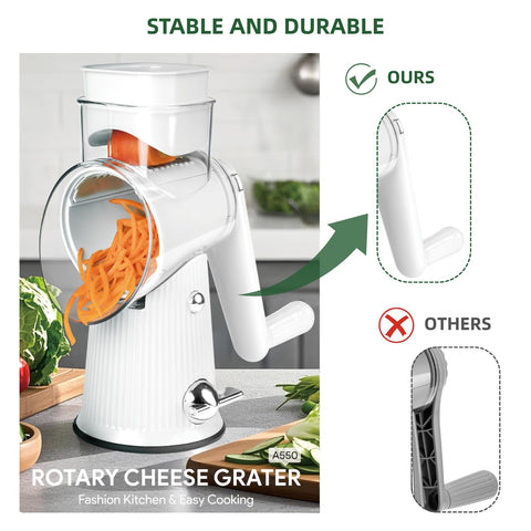 TOPAA grater next to common kitchen items showing size and storage