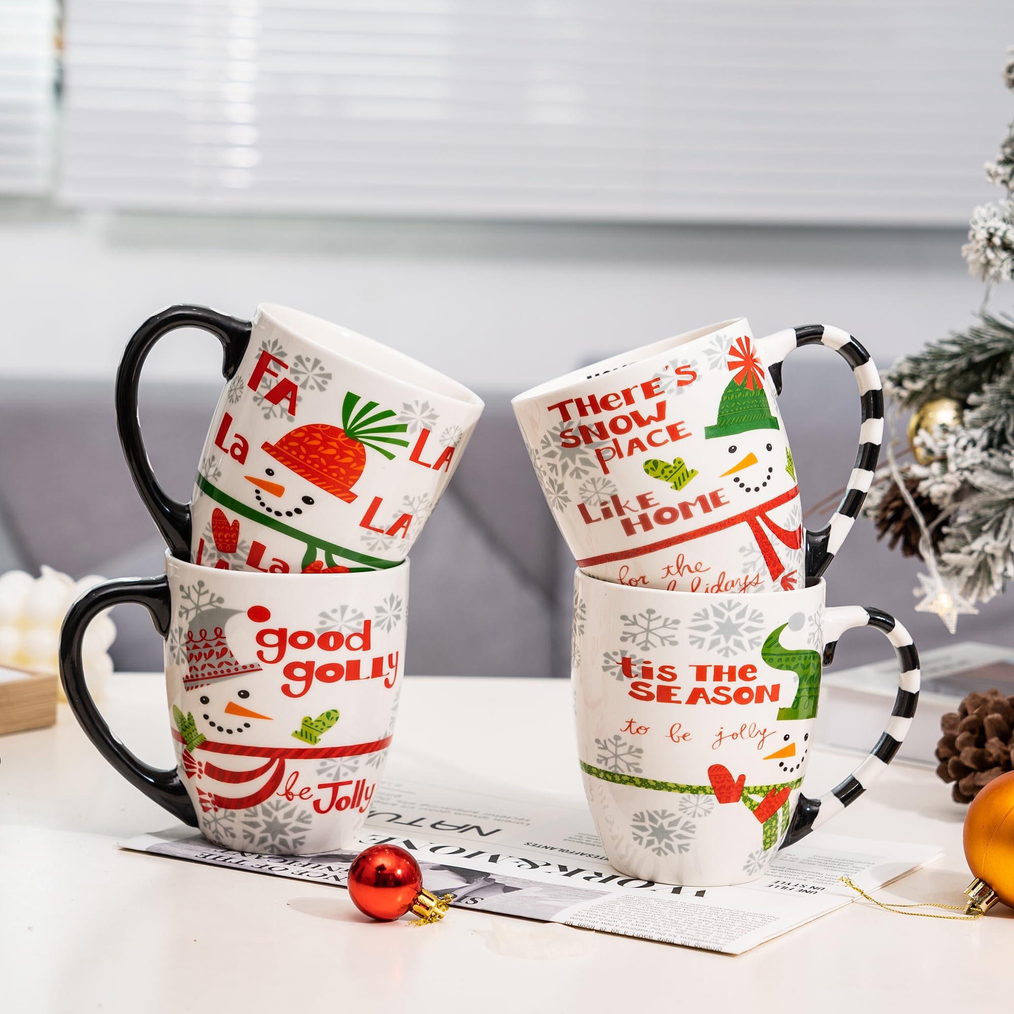 Topadorn snowflakes mug showing printed art on both sides for visible decor benefit