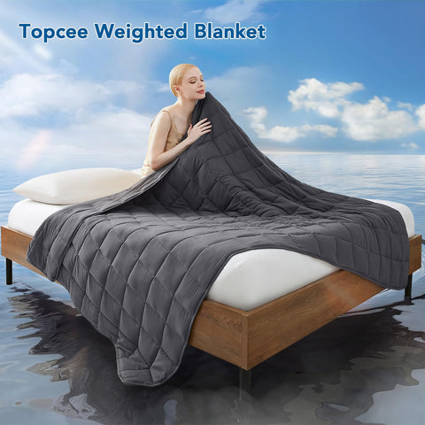 Topcee blanket spread on twin bed demonstrating coverage and cooling design benefit