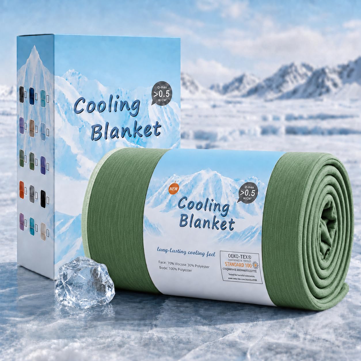 Topcee front view of queen cooling blanket showing size and cool design benefit