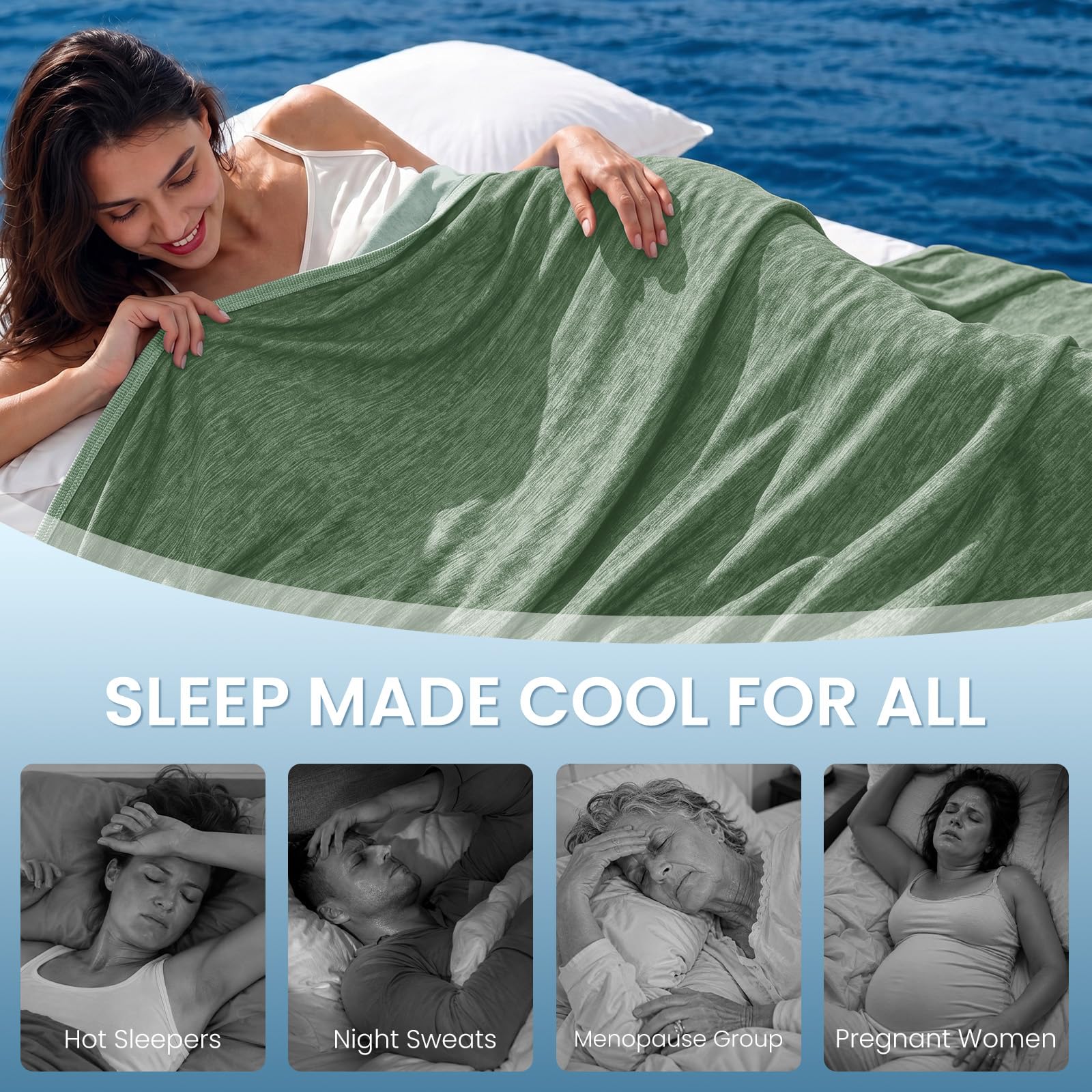 Topcee blanket draped on a bed demonstrating full queen coverage and heat dispersion