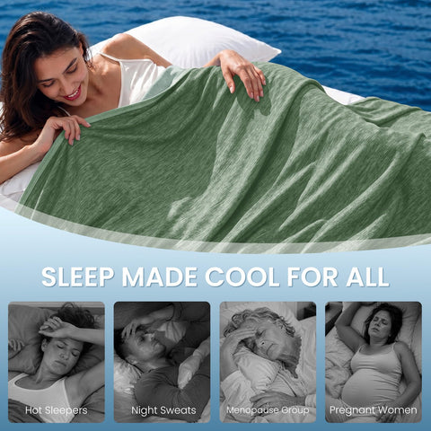 Topcee blanket draped on a bed demonstrating full queen coverage and heat dispersion
