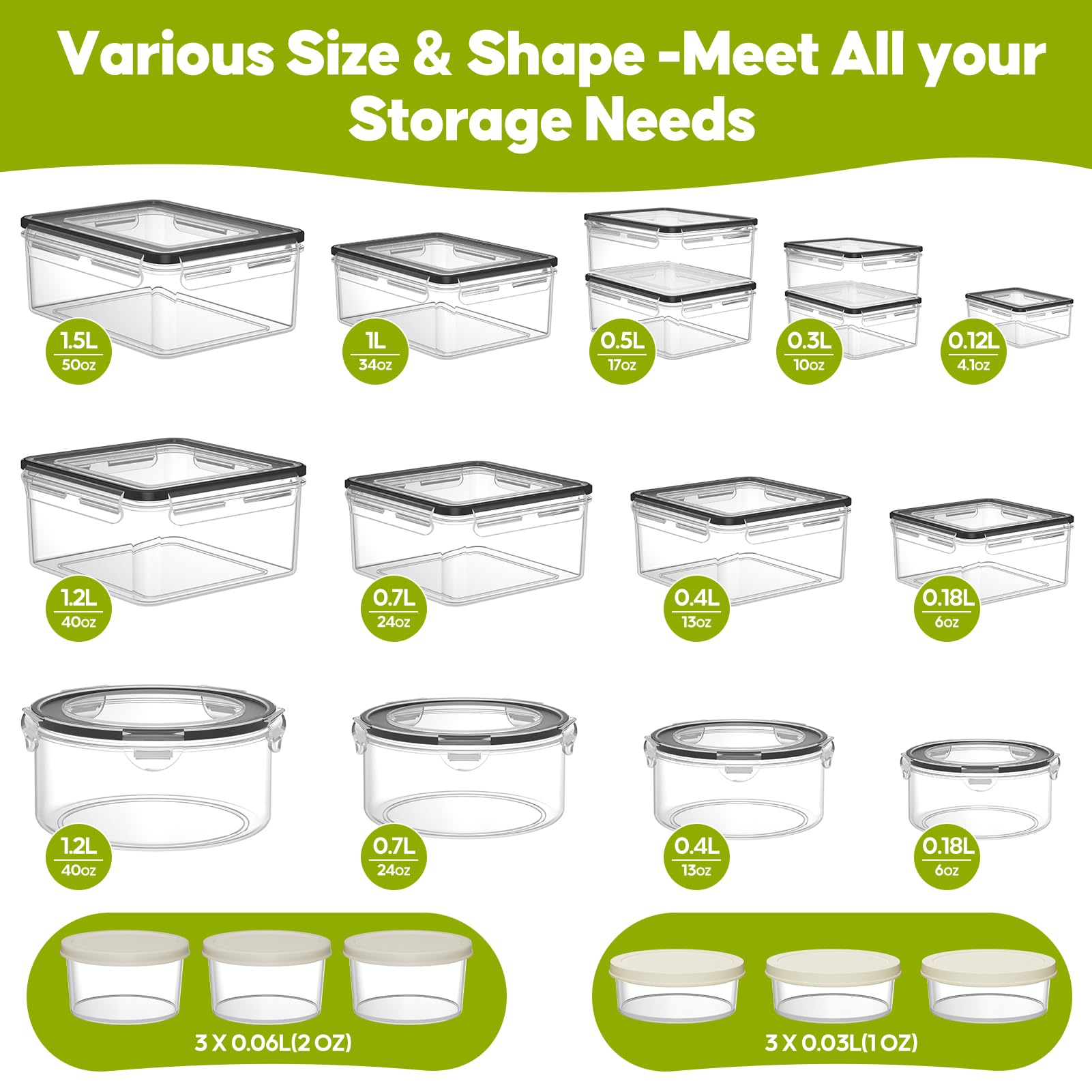 TOPCHASE rectangular containers stacked to save space and organize shelves