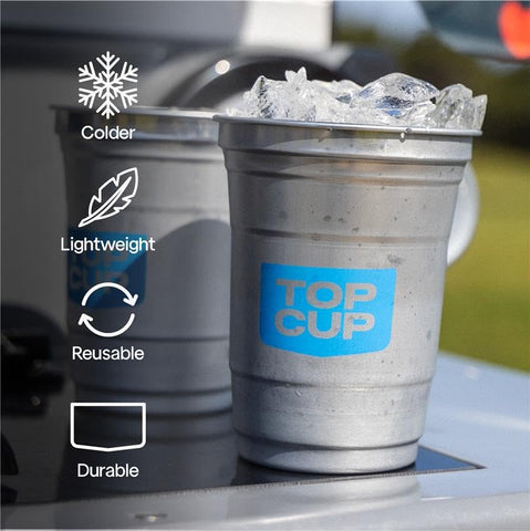 Top Cup close-up of aluminum texture highlighting cold-holding feel