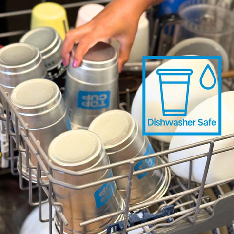 Top Cup stacked cups next to common objects showing compact size benefit