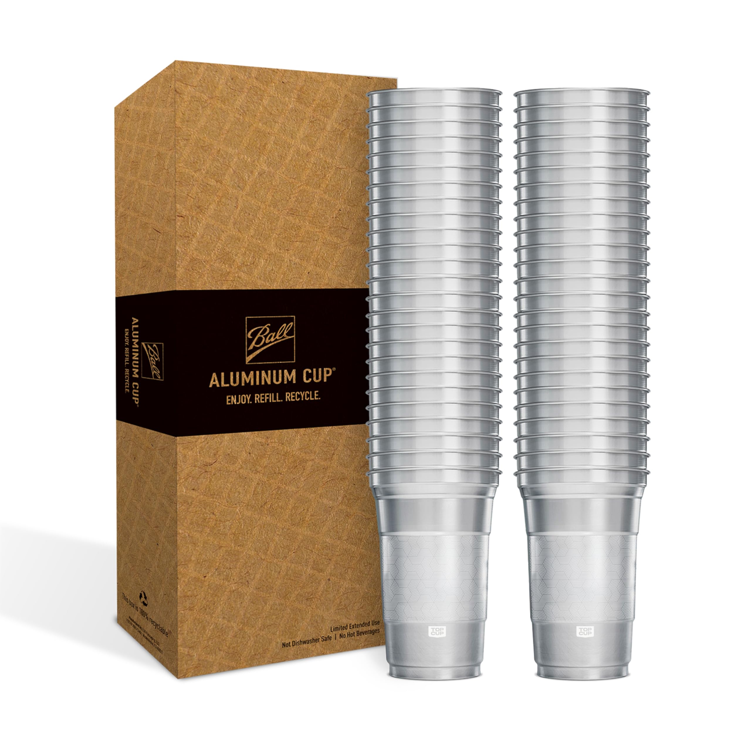 Top Cup stealth front packaging showing 50-count and reusable benefit