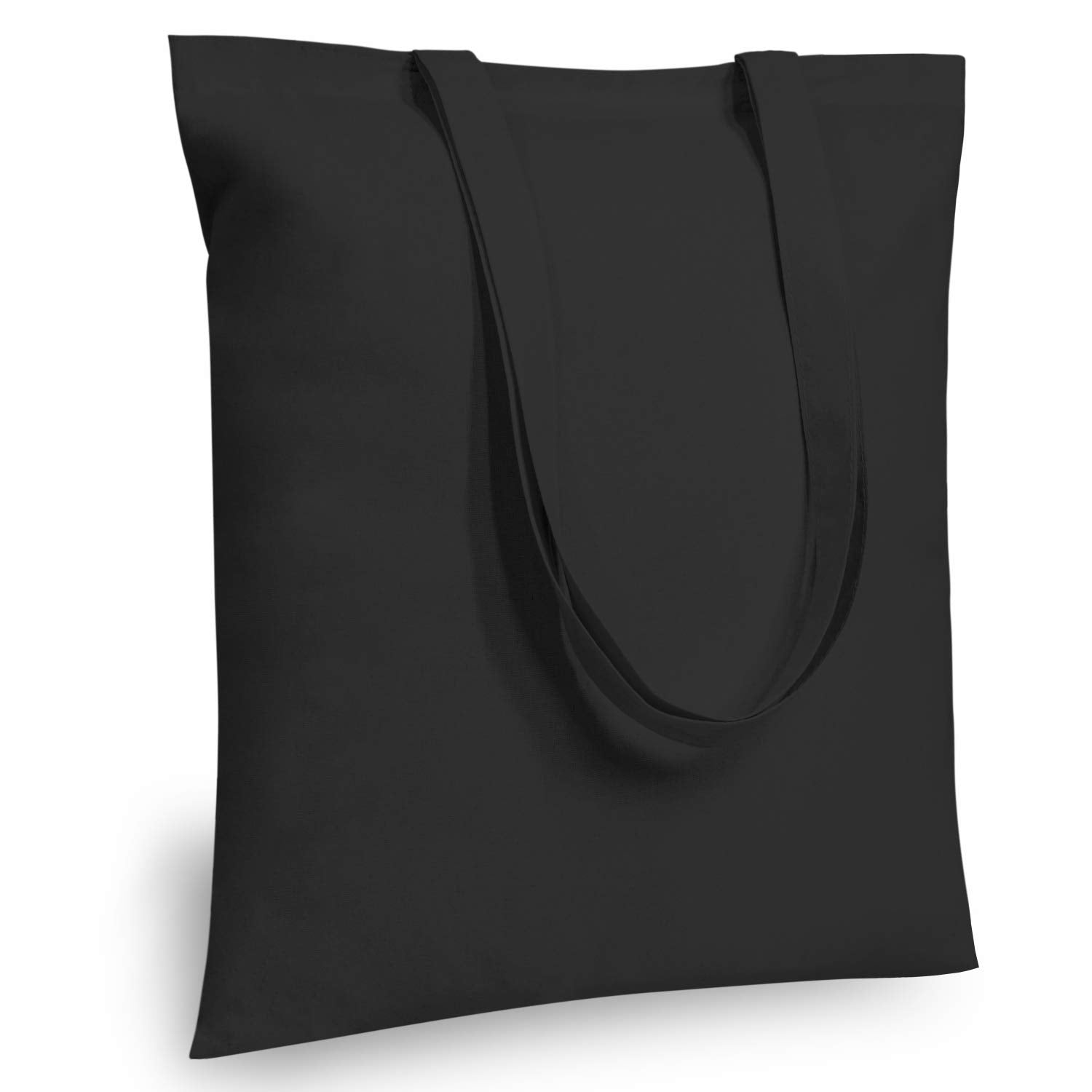 TOPDesign front view of black cotton tote showing full bag and shape, durable carry