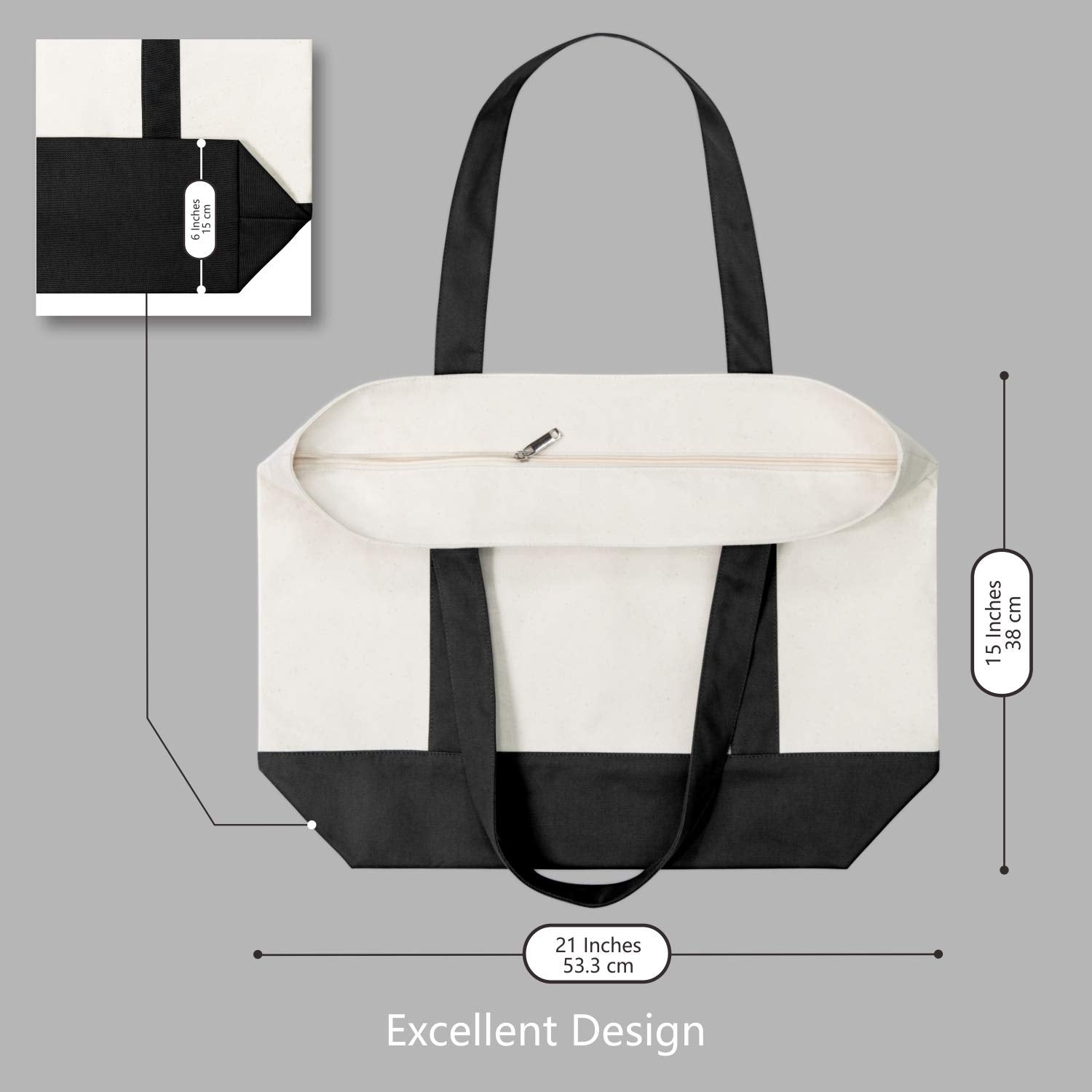 TOPDesign handles displayed length and width for comfortable carrying