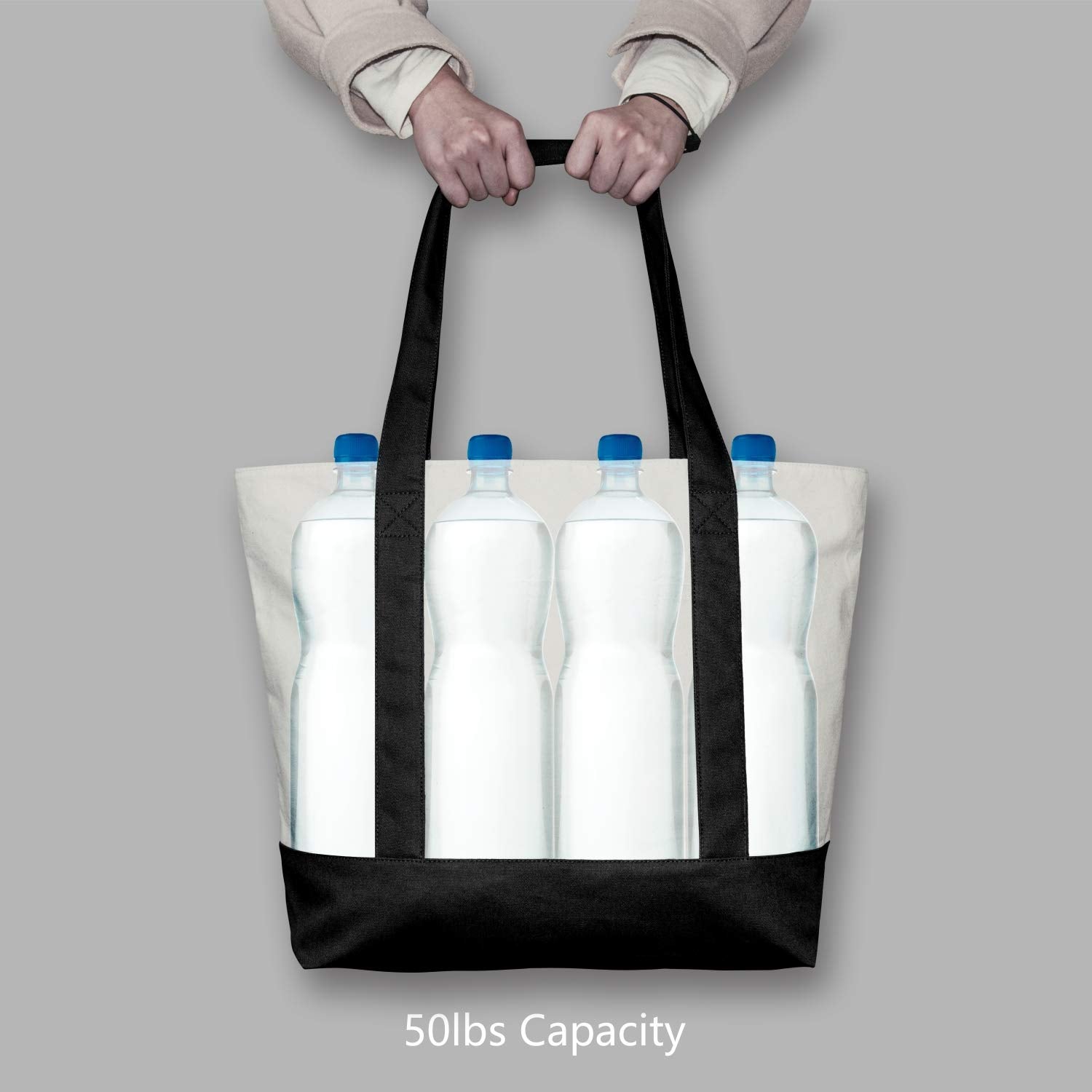 TOPDesign size comparison with groceries demonstrating spacious capacity