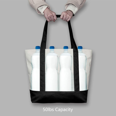 TOPDesign size comparison with groceries demonstrating spacious capacity