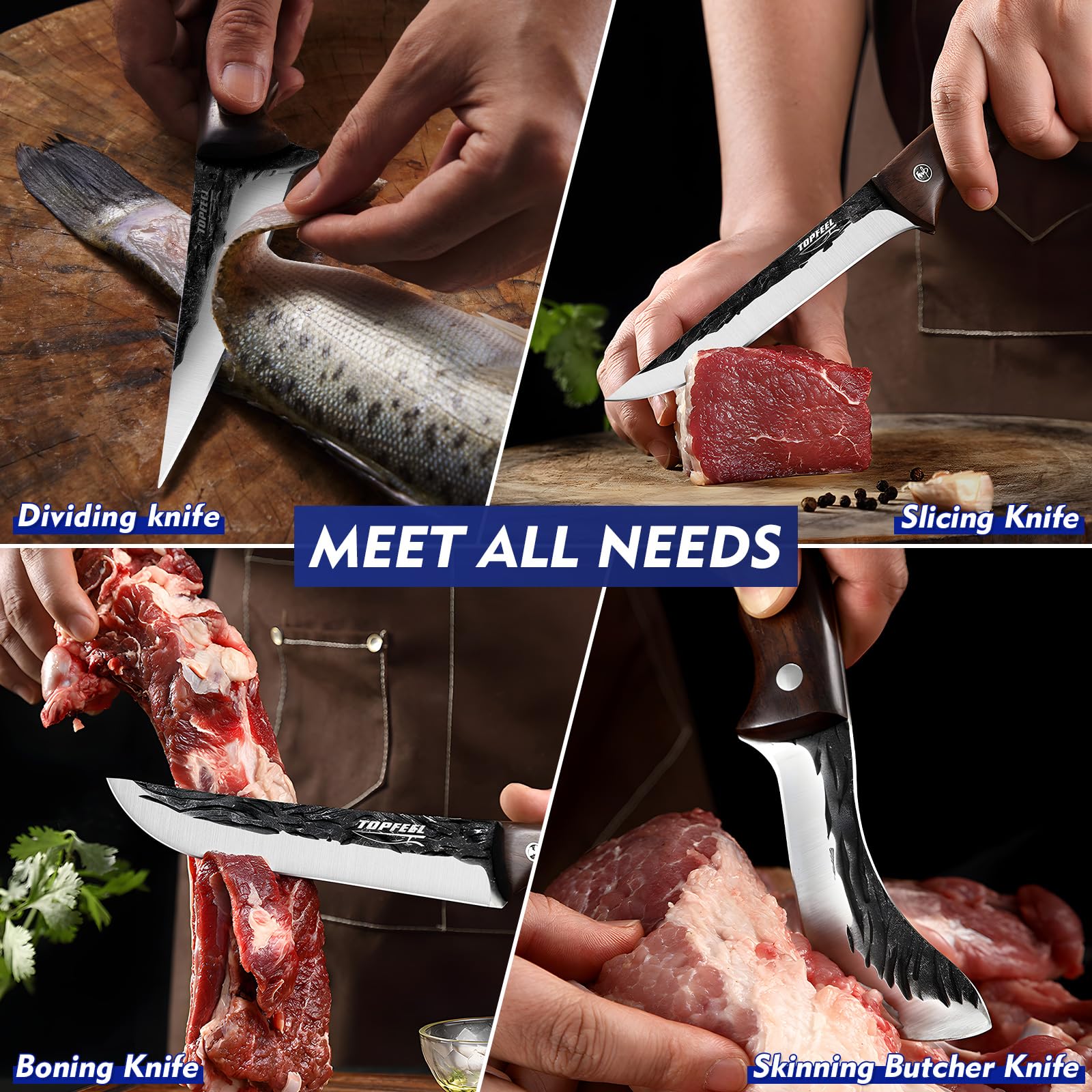 Topfeel blade edge close-up highlighting sharpness and forged construction