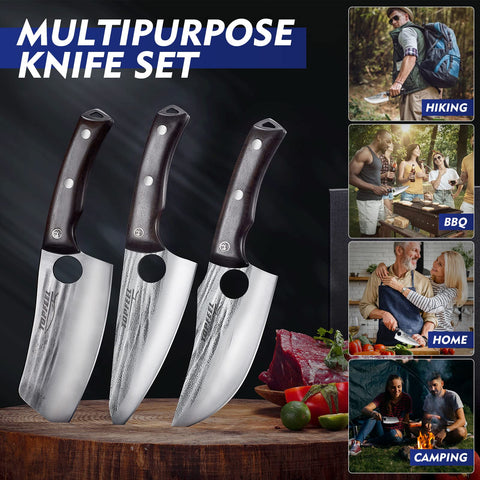 Topfeel knife slicing raw meat to show butcher set performance and controlled cutting