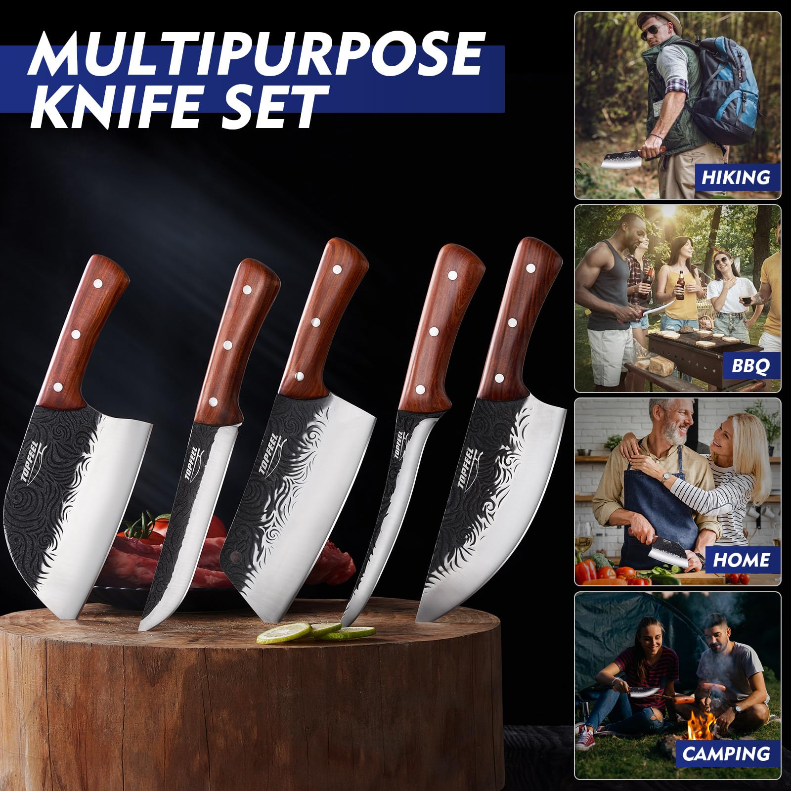Topfeel butcher knife in use cutting through bone demonstrating control and chopping power
