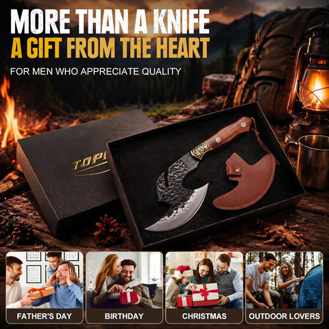 Topfeel leather sheath attached to belt for safe, hands-free outdoor carrying