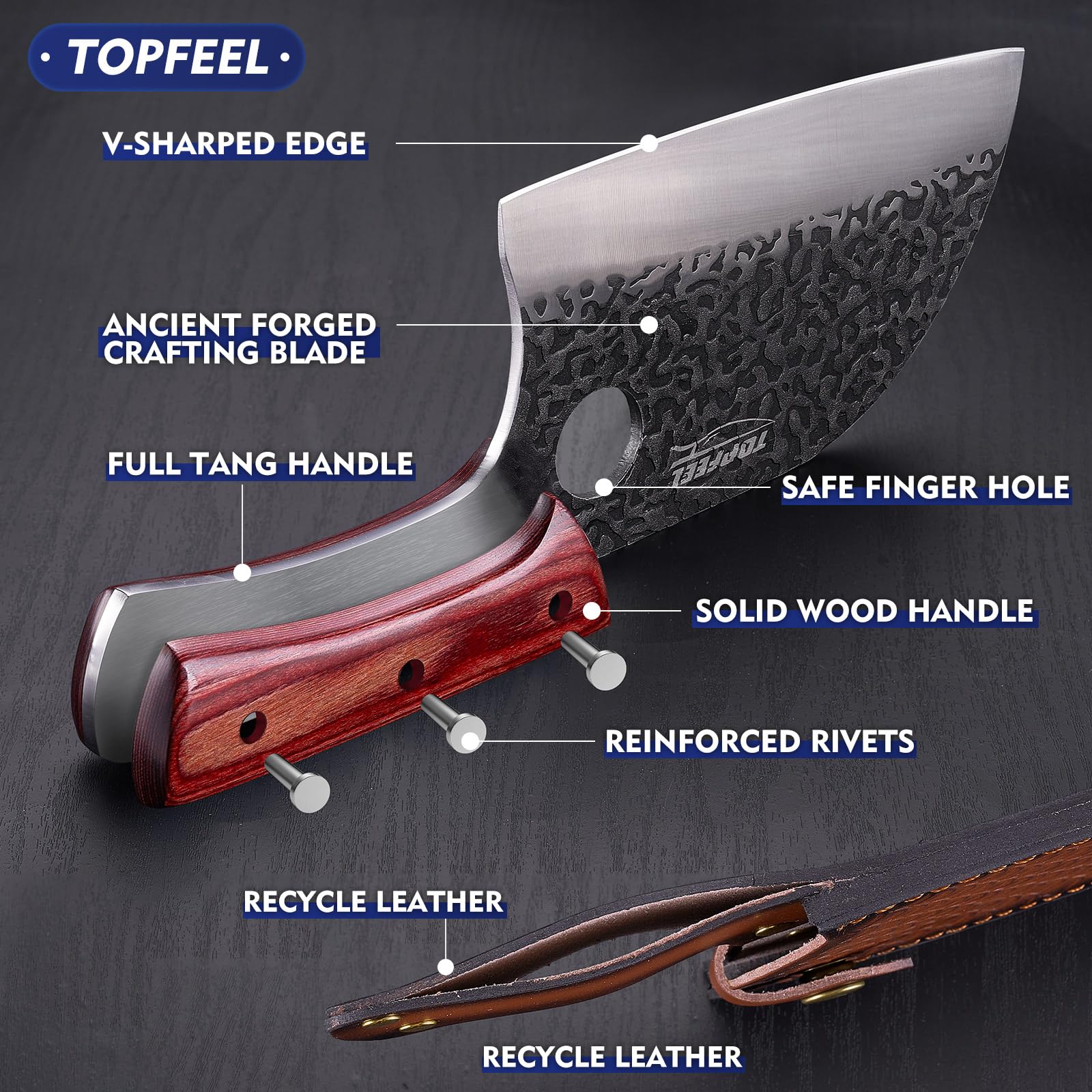 Topfeel mini knife and sheath displayed for small-precision kitchen tasks