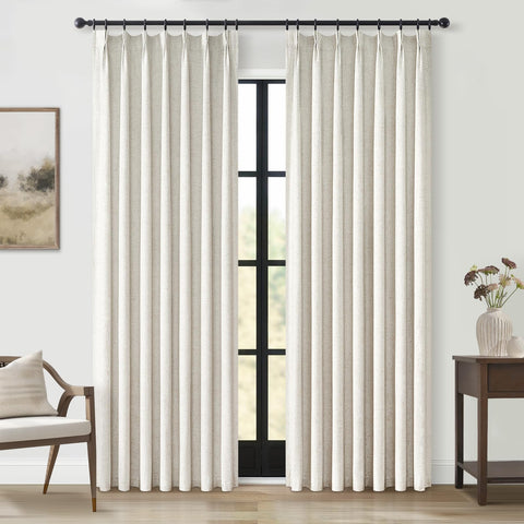 Topfinel front panel hanging showing tailored pinch pleat and elegant beige finish for light control