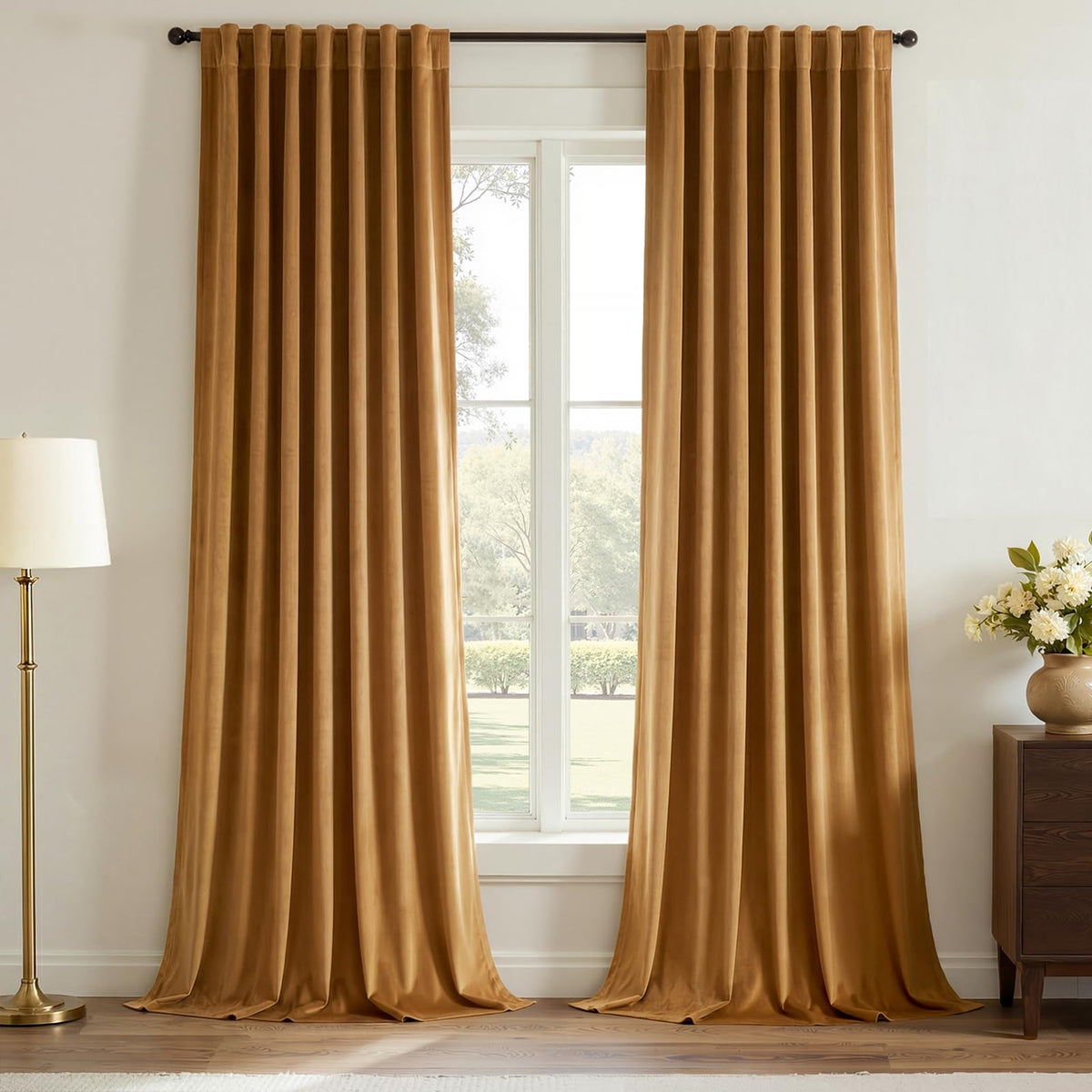 Topfinel front panels showcasing rich gold brown color and elegant drape for instant style