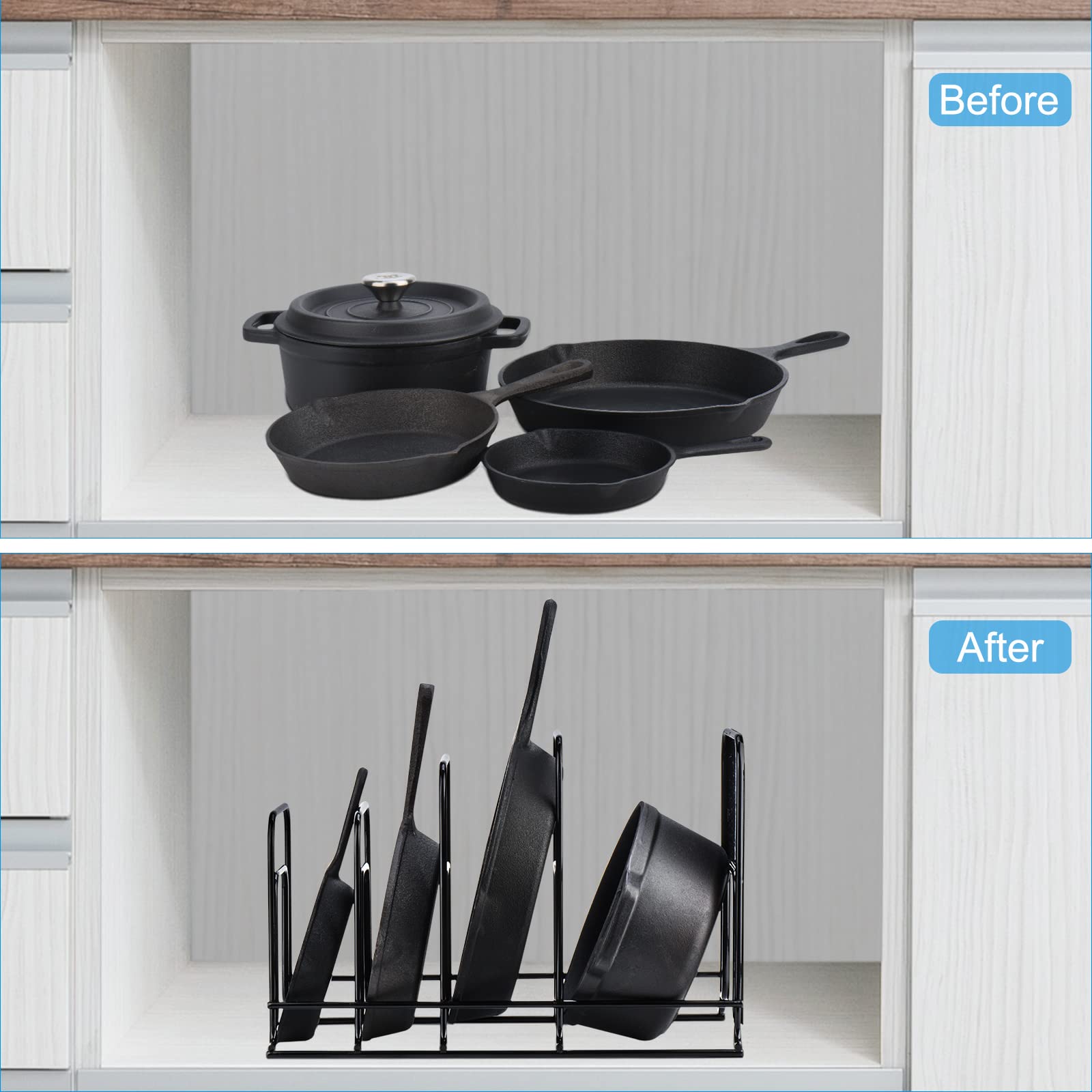 Toplife loaded with cast iron skillets showing secure heavy-duty support