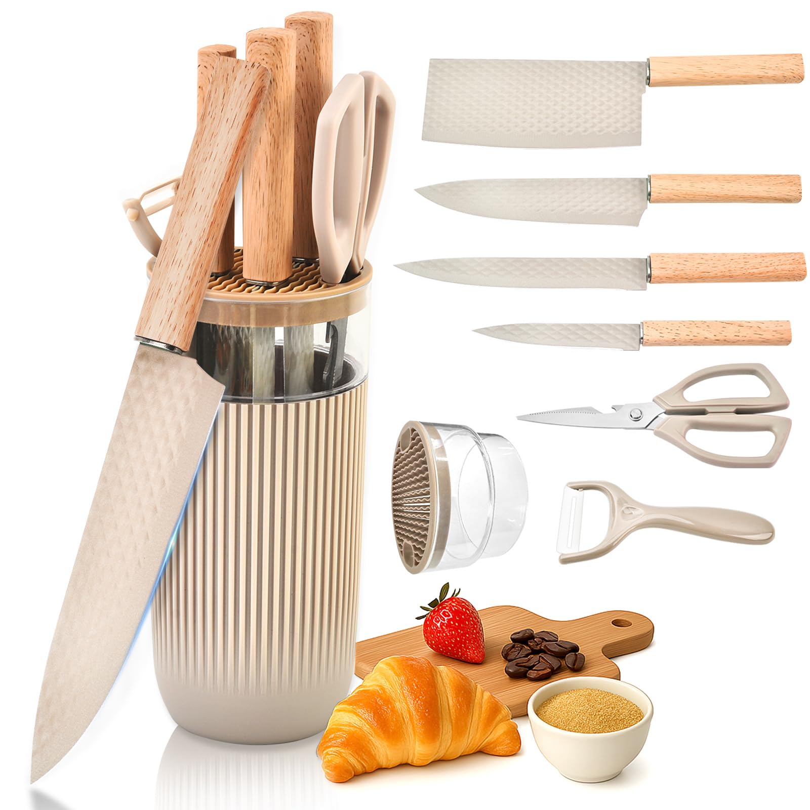 TOPLUCKY front view of khaki knife block showing neat organized storage and quick access