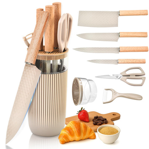 TOPLUCKY front view of khaki knife block showing neat organized storage and quick access