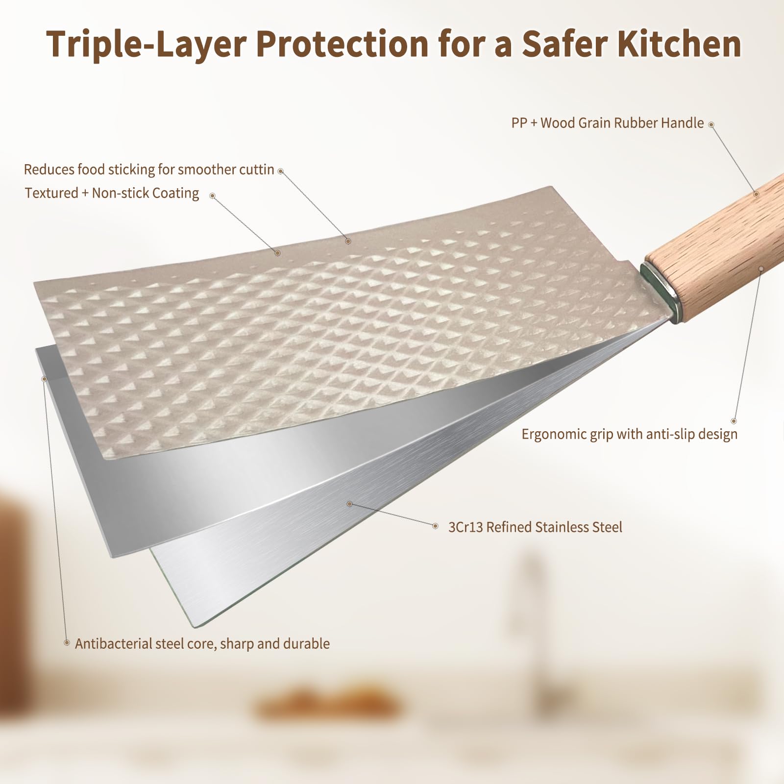 TOPLUCKY slicer knife edge detail showing thin precise cuts and efficient slicing