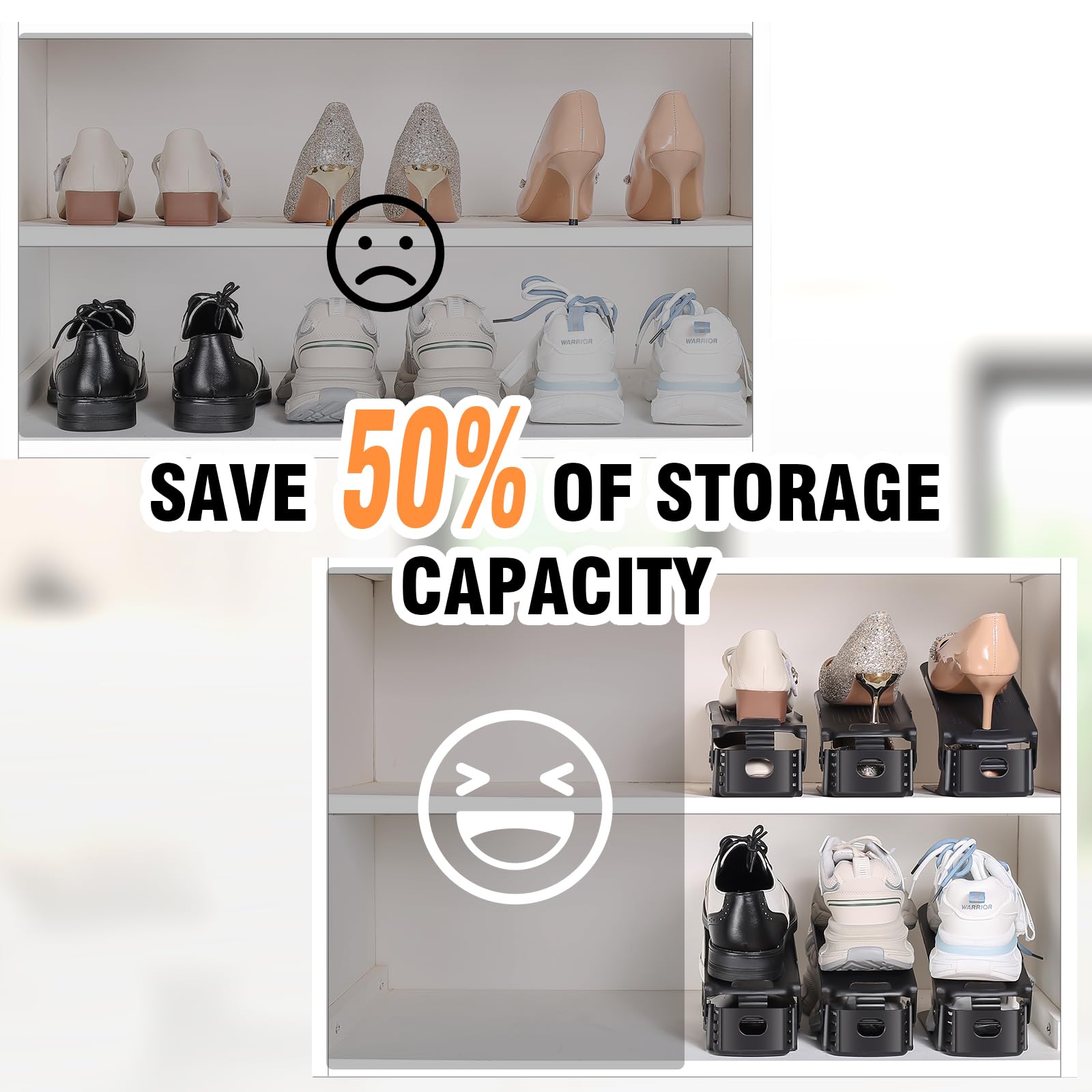 TOPNEW installed on a closet shelf saving space and organizing shoes