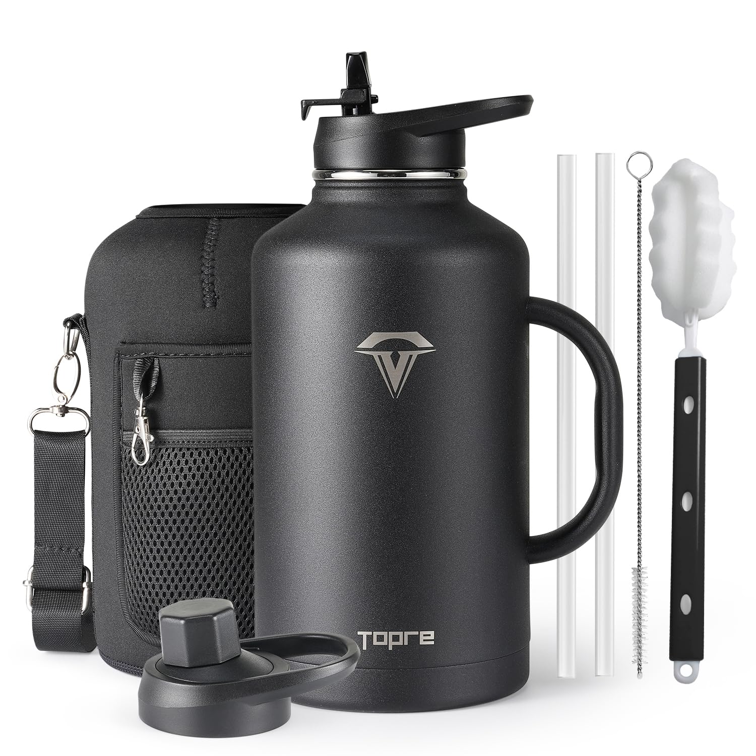Topre bottle front view showing full 64 oz capacity and finish for reliable hydration