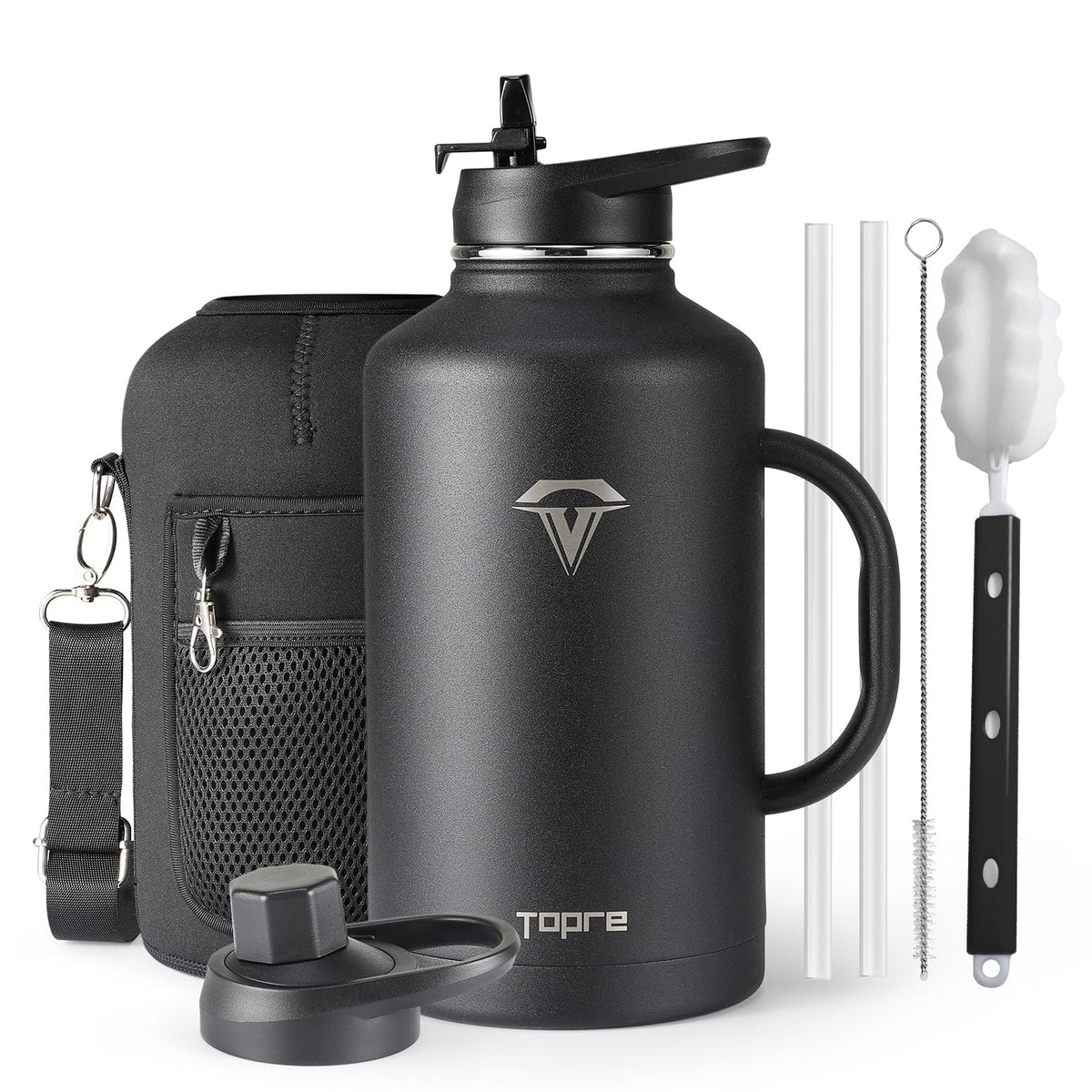 Topre bottle front view showing full 64 oz capacity and finish for reliable hydration