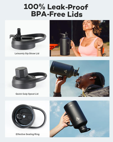 Topre spout lid detail showing spill-resistant pour and secure closure